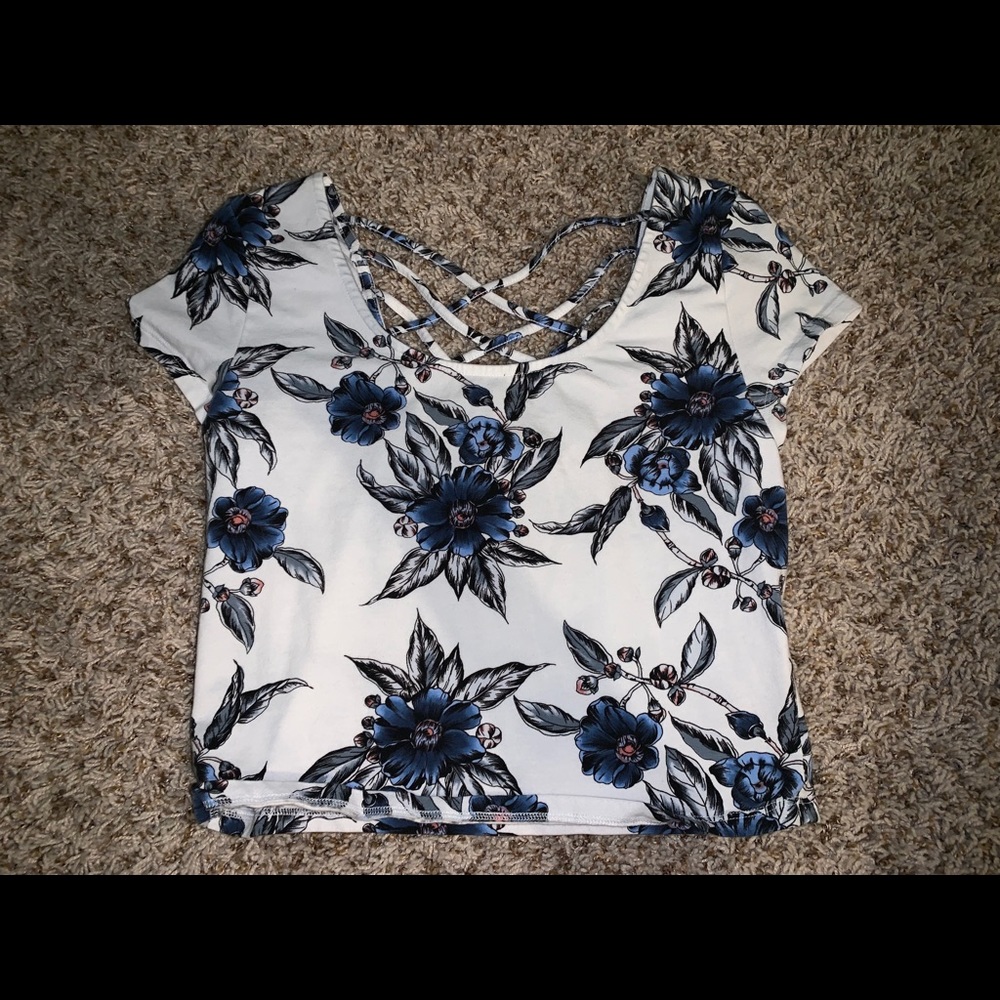 Blue Floral Charlotte Russe Crop Top